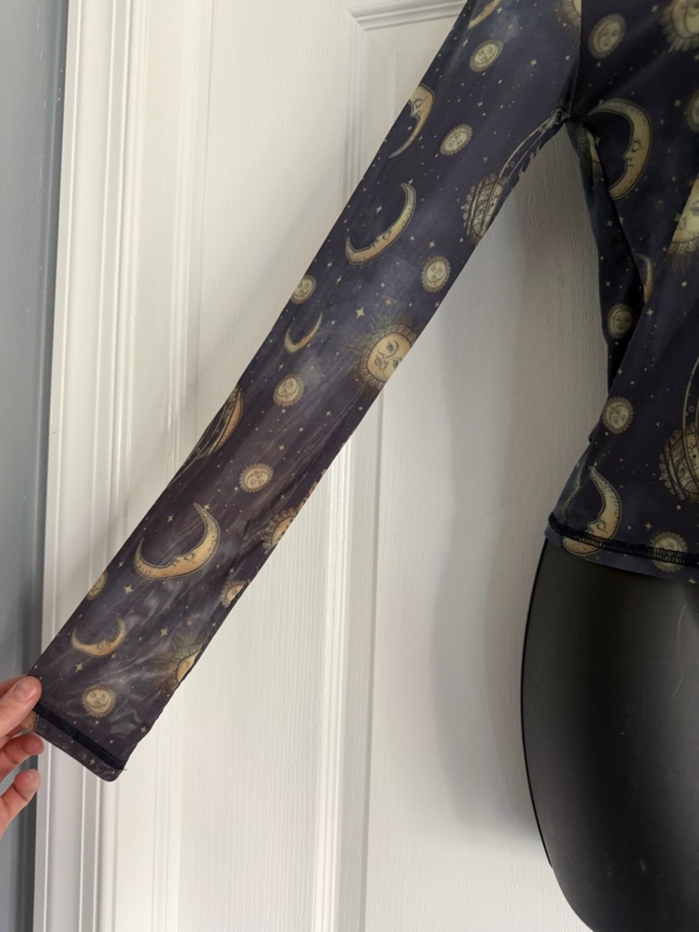 Forever 21 Navy Celestial Print High Neck Long Sleeve Mesh Top - Picture 3 of 7